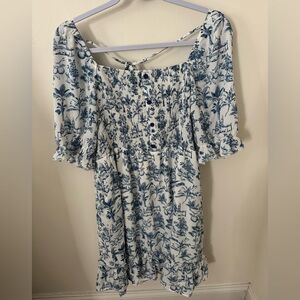 Blue and White Floral Print Dress